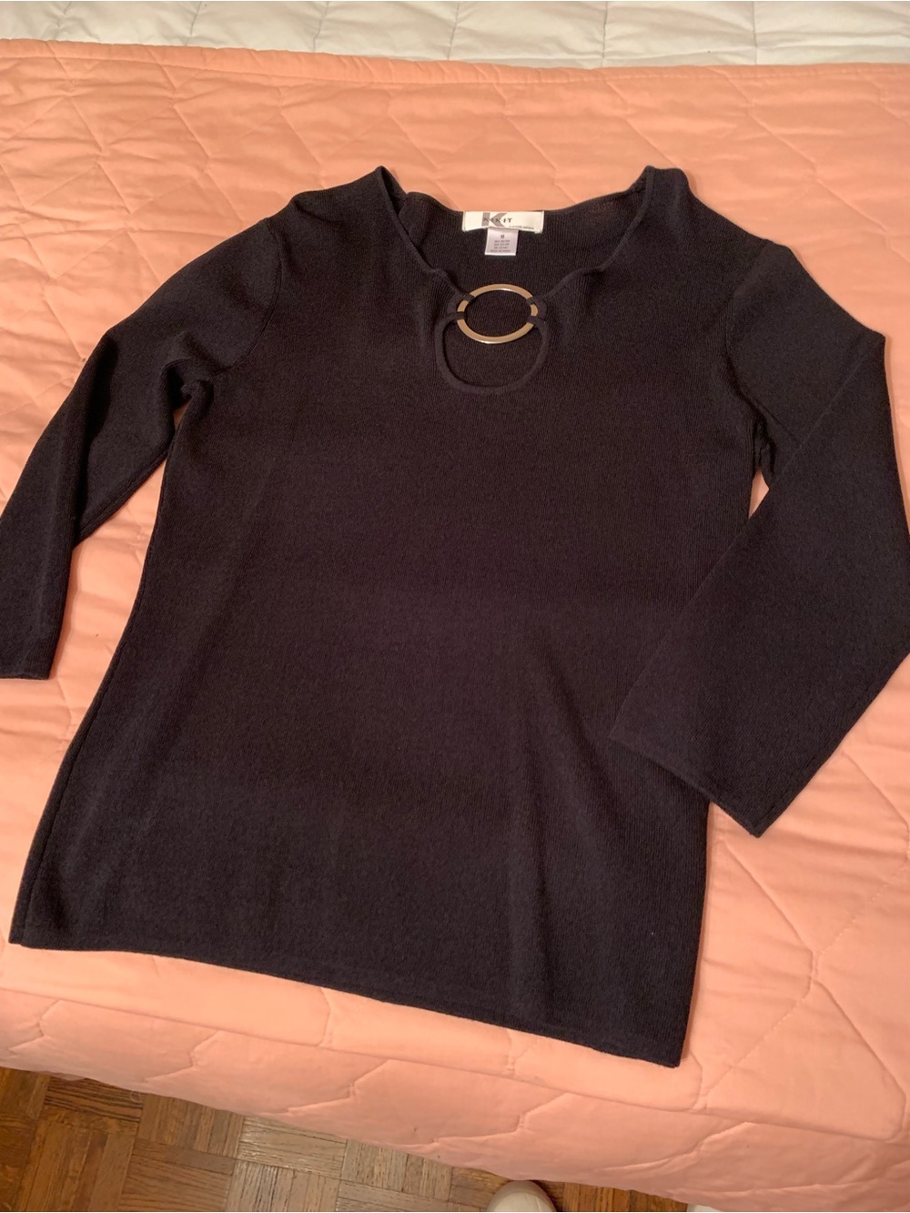 Karen Kane Black Sweater with Gold Ring Detail